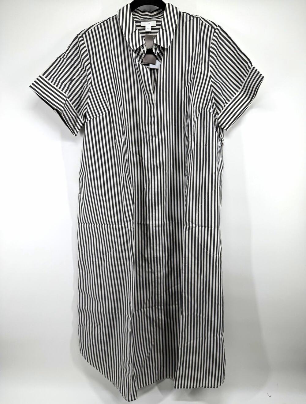 J.Jill Short-Sleeve Midi Shirtdress Black/Cream Women’s Size Medium NWT